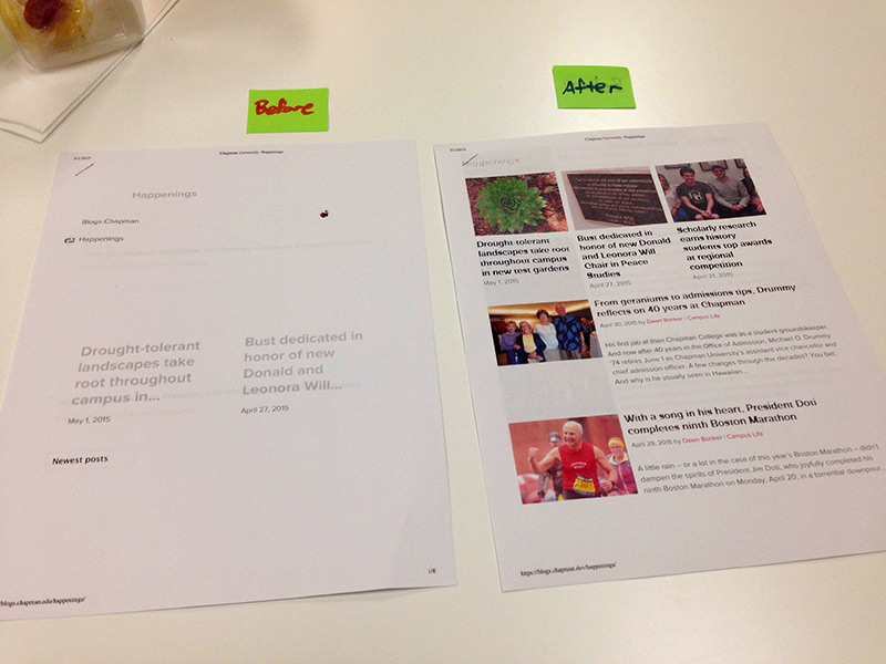Chapman Magazine blog homepage printed on paper